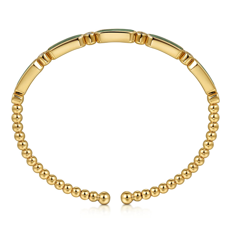 14K Yellow Gold Diamond and Malachite Cuff Bangle Bracelet-Bujukan - 0.21 ct - Shot 3