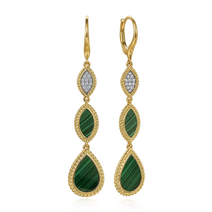 14K Yellow Gold Diamond and Malachite Rope Drop Earrings