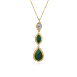 14K Yellow Gold Diamond and Malachite Rope Drop Pendant Necklace