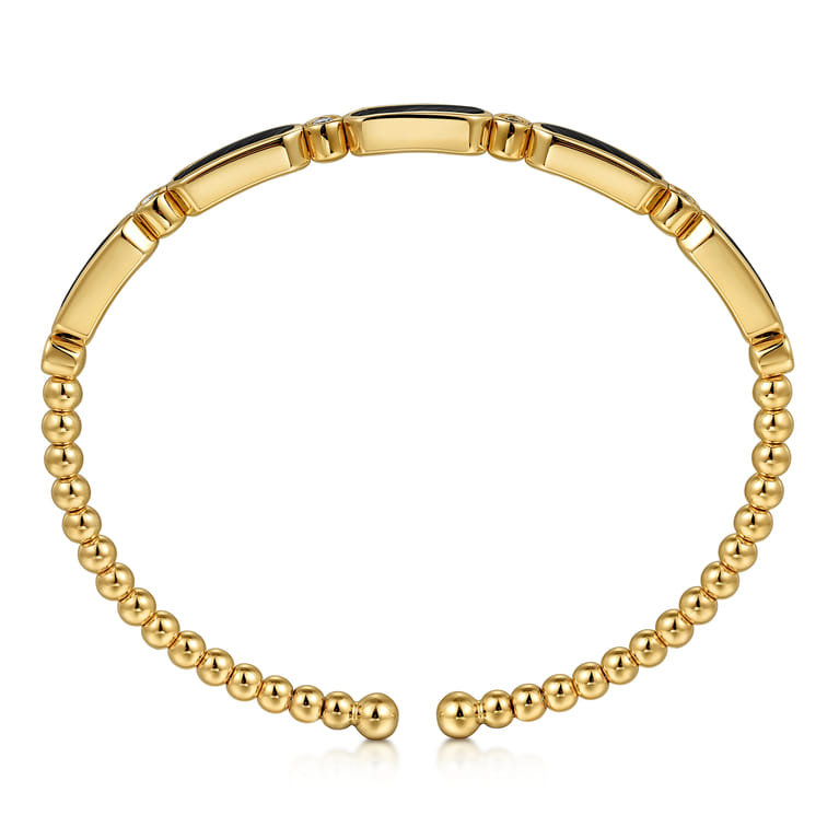 14K Yellow Gold Diamond and Onyx Bujukan Bangle - 0.21 ct - Shot 3