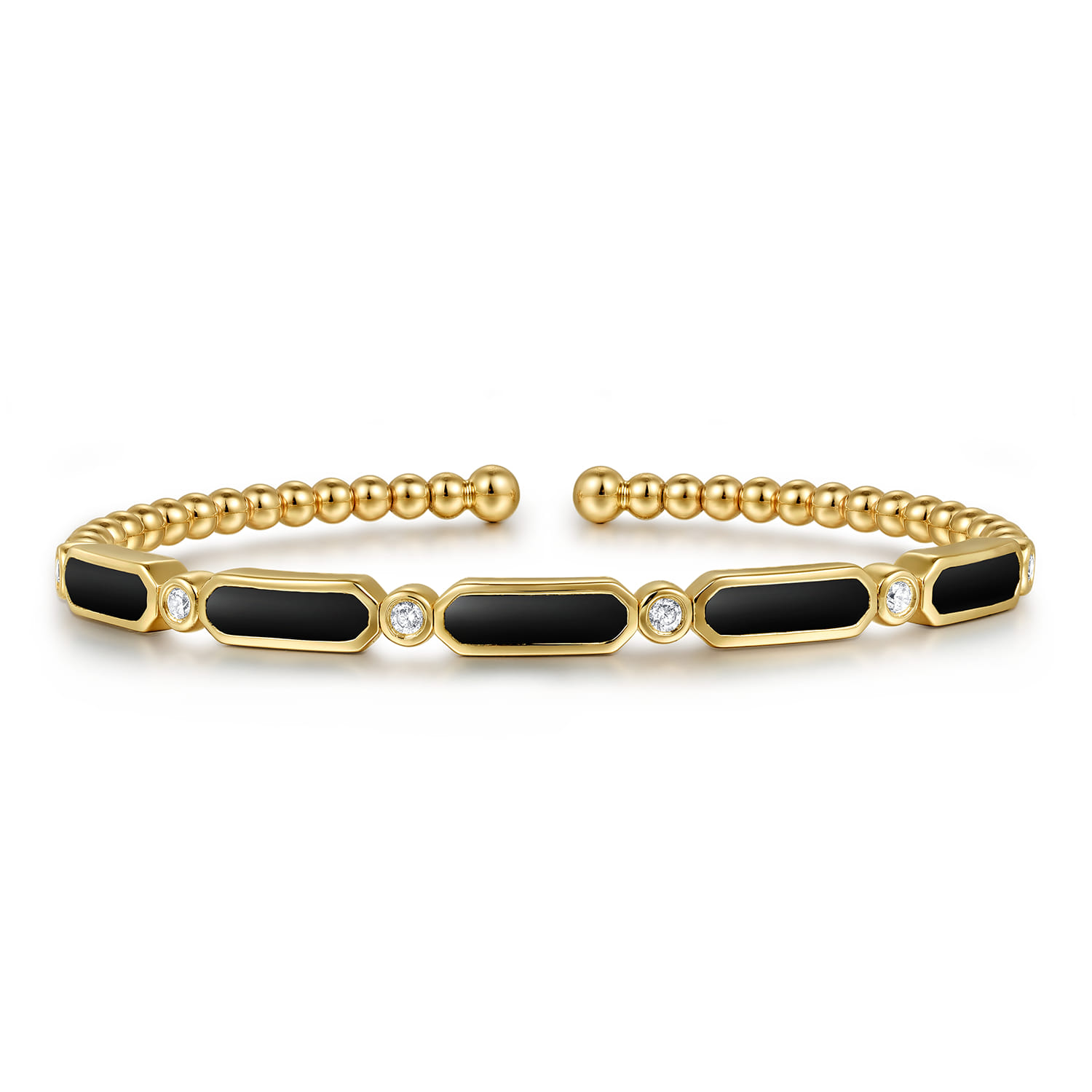 14K Yellow Gold Diamond and Onyx Bujukan Bangle - 0.21 ct - Shot 1