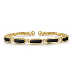 14K Yellow Gold Diamond and Onyx Bujukan Bangle