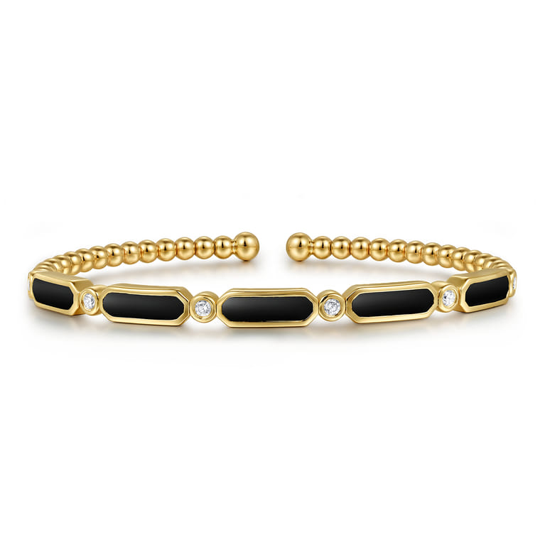14K Yellow Gold Diamond and Onyx Bujukan Bangle - 0.21 ct - Shot 1