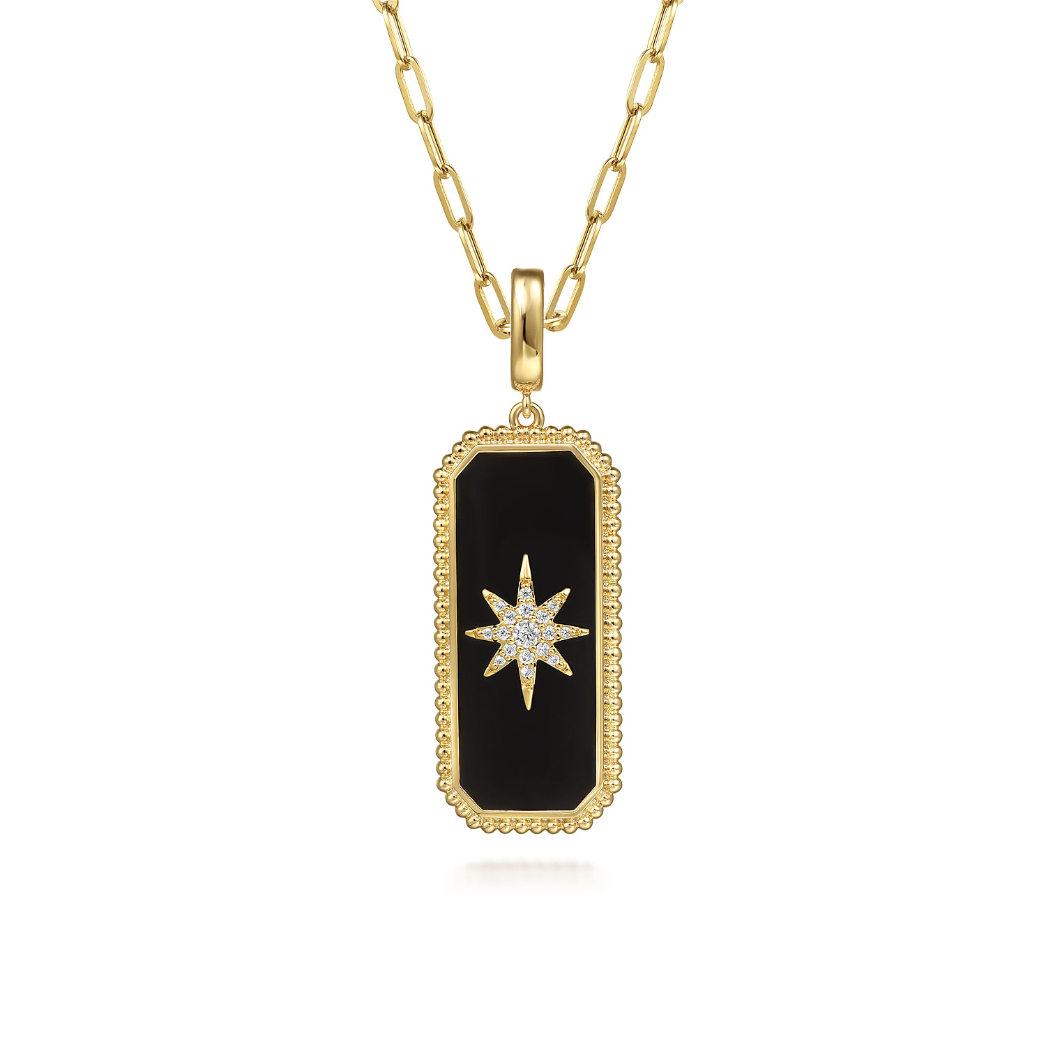 14K Yellow Gold Diamond and Onyx Bujukan Medallion Pendant With Detachable Bail