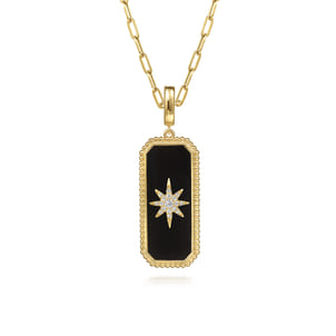 14K Yellow Gold Diamond and Onyx Bujukan Medallion Pendant With Detachable Bail