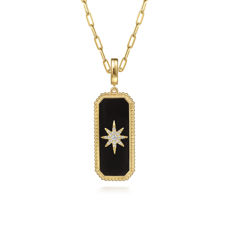 14K Yellow Gold Diamond and Onyx Bujukan Medallion Pendant With Detachable Bail - 0.13 ct - Shot 3