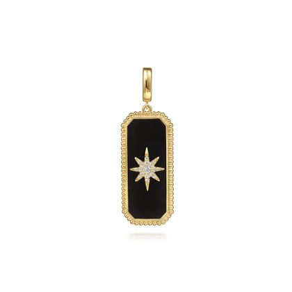 14K Yellow Gold Diamond and Onyx Bujukan Medallion Pendant with Detachable Bail