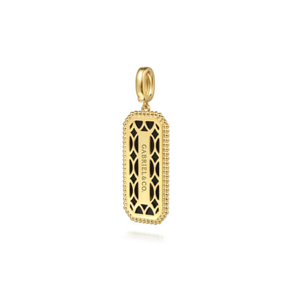 14K Yellow Gold Diamond and Onyx Bujukan Medallion Pendant with Detachable Bail