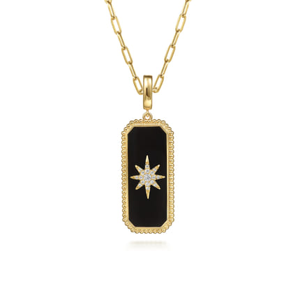 14K Yellow Gold Diamond and Onyx Bujukan Medallion Pendant with Detachable Bail