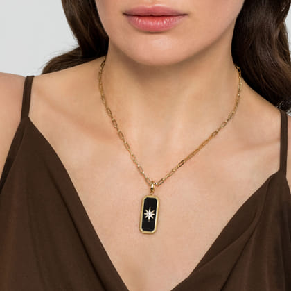 14K Yellow Gold Diamond and Onyx Bujukan Medallion Pendant with Detachable Bail