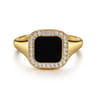14K Yellow Gold Diamond and Onyx Mens Ring in High Polished Finish - 0.21 ct
