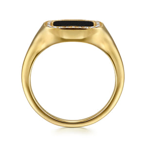 14K Yellow Gold Diamond and Onyx Mens Ring in High Polished Finish