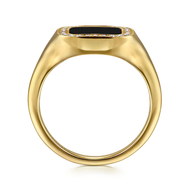 14K Yellow Gold Diamond and Onyx Mens Ring in High Polished Finish - 0.21 ct - Shot 2