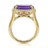 14K Yellow Gold Diamond and Oval Shape Amethyst Ladies Ring With Flower Pattern Gallery - 0.24 ct