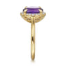 14K Yellow Gold Diamond and Oval Shape Amethyst Ladies Ring With Flower Pattern Gallery - 0.24 ct