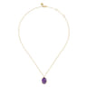 14K Yellow Gold Diamond and Oval Shape Amethyst Necklace With Flower Pattern J-Back - 0.24 ct