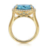 14K Yellow Gold Diamond and Oval Shape Blue Topaz Ladies Ring With Flower Pattern Gallery - 0.24 ct