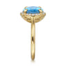 14K Yellow Gold Diamond and Oval Shape Blue Topaz Ladies Ring With Flower Pattern Gallery - 0.24 ct