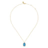 14K Yellow Gold Diamond and Oval Shape Blue Topaz Necklace With Flower Pattern J-Back - 0.24 ct
