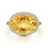 14K Yellow Gold Diamond and Oval Shape Citrine Ladies Ring With Flower Pattern Gallery - 0.24 ct
