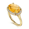 14K Yellow Gold Diamond and Oval Shape Citrine Ladies Ring With Flower Pattern Gallery - 0.24 ct