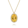 14K Yellow Gold Diamond and Oval Shape Citrine Necklace With Flower Pattern J-Back - 0.24 ct