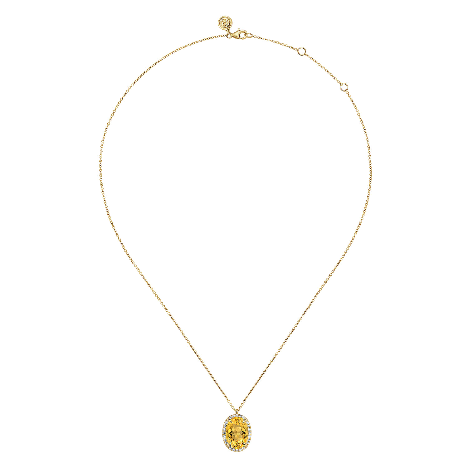 14K Yellow Gold Diamond and Oval Shape Citrine Necklace With Flower Pattern J-Back - 0.24 ct - Shot 2