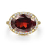 14K Yellow Gold Diamond and Oval Shape Garnet Ladies Ring With Flower Pattern Gallery - 0.24 ct