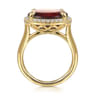 14K Yellow Gold Diamond and Oval Shape Garnet Ladies Ring With Flower Pattern Gallery - 0.24 ct