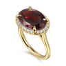 14K Yellow Gold Diamond and Oval Shape Garnet Ladies Ring With Flower Pattern Gallery - 0.24 ct