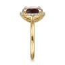 14K Yellow Gold Diamond and Oval Shape Garnet Ladies Ring With Flower Pattern Gallery - 0.24 ct