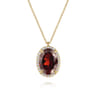 14K Yellow Gold Diamond and Oval Shape Garnet Necklace With Flower Pattern J-Back - 0.24 ct