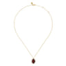 14K Yellow Gold Diamond and Oval Shape Garnet Necklace With Flower Pattern J-Back - 0.24 ct