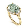 14K Yellow Gold Diamond and Oval Shape Green Amethyst Ladies Ring With Flower Pattern Gallery - 0.24 ct