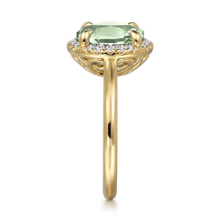 14K Yellow Gold Diamond and Oval Shape Green Amethyst Ladies Ring With Flower Pattern Gallery - 0.24 ct - Shot 4