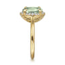 14K Yellow Gold Diamond and Oval Shape Green Amethyst Ladies Ring With Flower Pattern Gallery - 0.24 ct