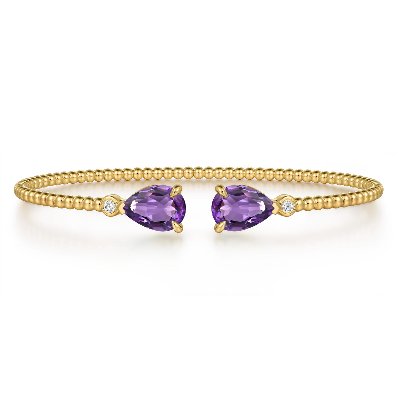 14K Yellow Gold Diamond and Pear Shape Amethyst Bujukan Bangle - 0.07 ct - Shot 1