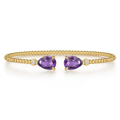 14K Yellow Gold Diamond and Pear Shape Amethyst Bujukan Bangle