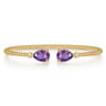 14K Yellow Gold Diamond and Pear Shape Amethyst Bujukan Bangle - 0.07 ct
