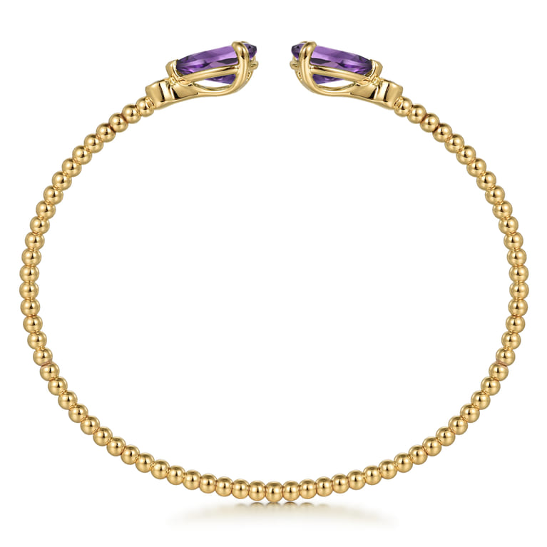 14K Yellow Gold Diamond and Pear Shape Amethyst Bujukan Bangle - 0.07 ct - Shot 3