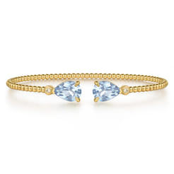 14K Yellow Gold Diamond and Pear Shape Aquamarine Bujukan Bangle
