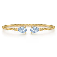 14K Yellow Gold Diamond and Pear Shape Aquamarine Bujukan Bangle