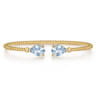 14K Yellow Gold Diamond and Pear Shape Aquamarine Bujukan Bangle - 0.07 ct