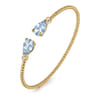 14K Yellow Gold Diamond and Pear Shape Aquamarine Bujukan Bangle - 0.07 ct