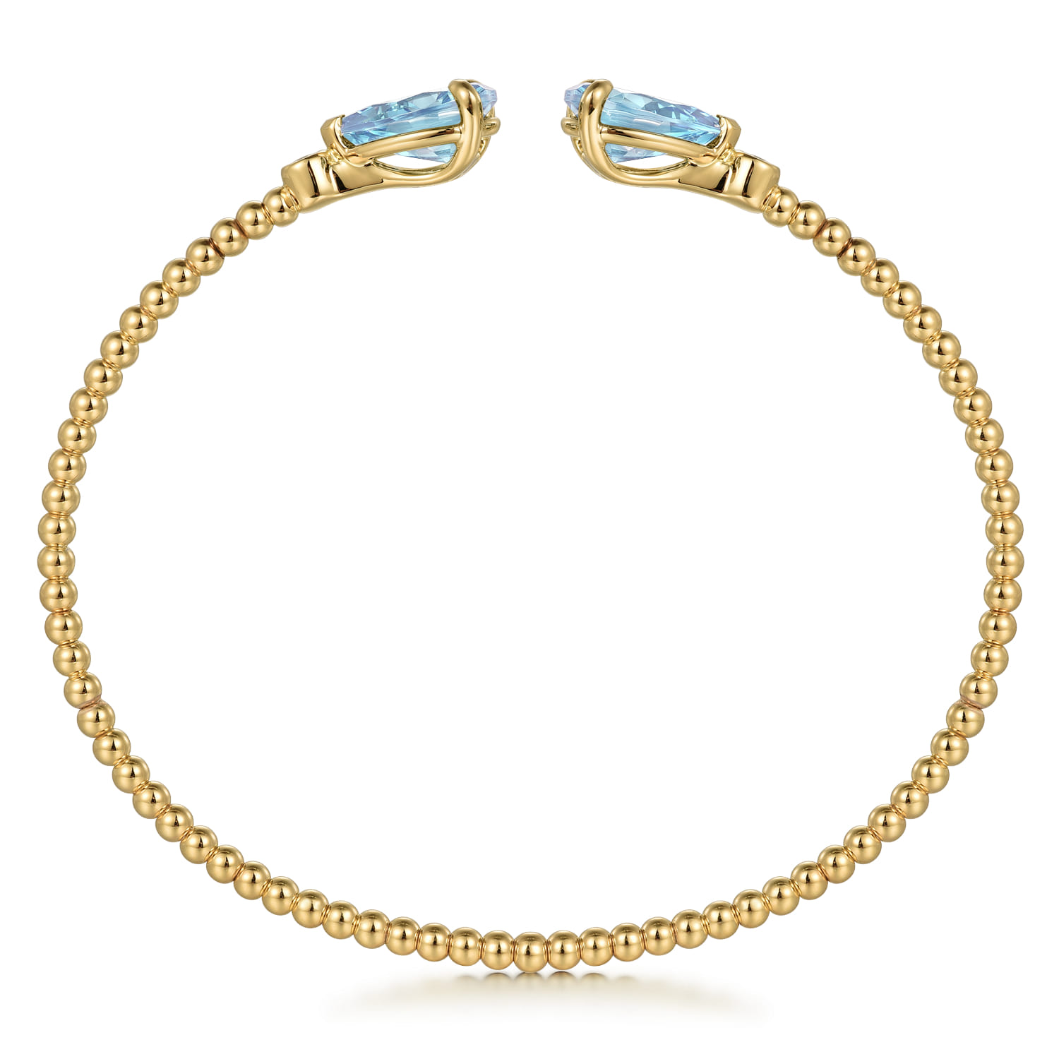 14K Yellow Gold Diamond and Pear Shape Aquamarine Bujukan Bangle - 0.07 ct - Shot 3