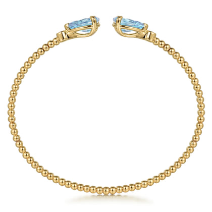 14K Yellow Gold Diamond and Pear Shape Aquamarine Bujukan Bangle