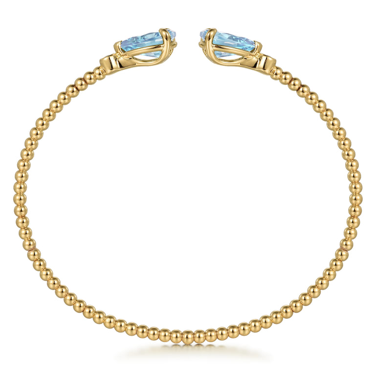 14K Yellow Gold Diamond and Pear Shape Aquamarine Bujukan Bangle - 0.07 ct - Shot 3