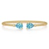 14K Yellow Gold Diamond and Pear Shape Blue Topaz Bujukan Bangle - 0.07 ct