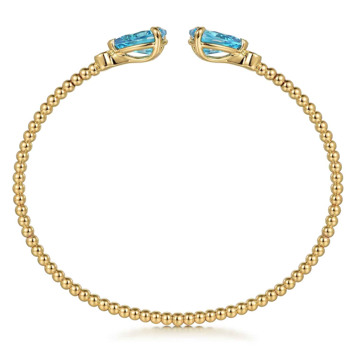 14K Yellow Gold Diamond and Pear Shape Blue Topaz Bujukan Bangle - 0.07 ct - Shot 3