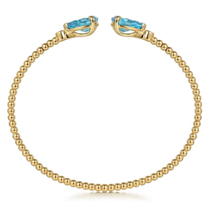 14K Yellow Gold Diamond and Pear Shape Blue Topaz Bujukan Bangle